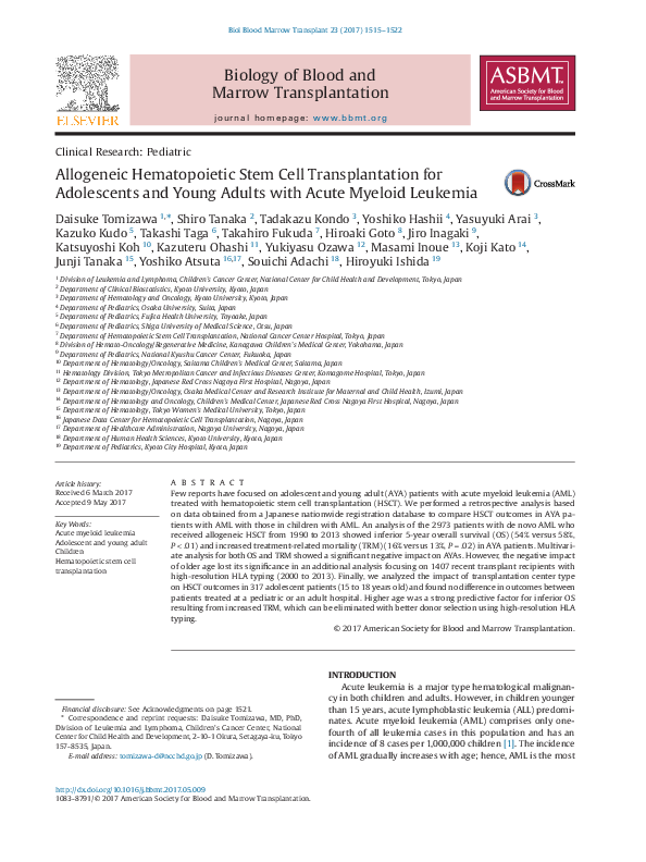 (PDF) Allogeneic Hematopoietic Stem-Cell Transplantation for ...