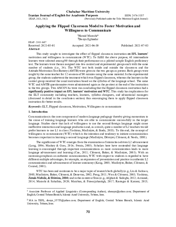 PDF) Iranian Journal of English for Academic Purposes | Hamid 