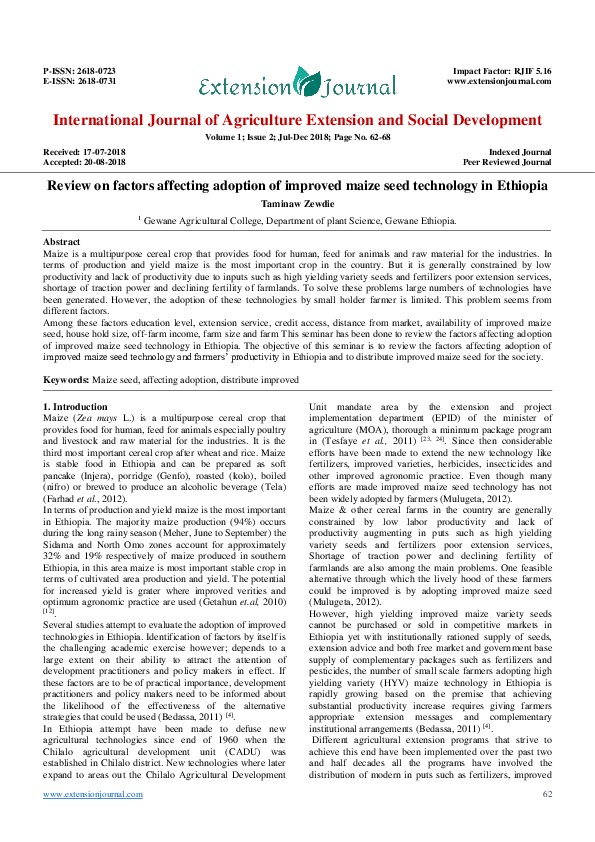 (PDF) Review on factors affecting adoption of improved maize seed ...