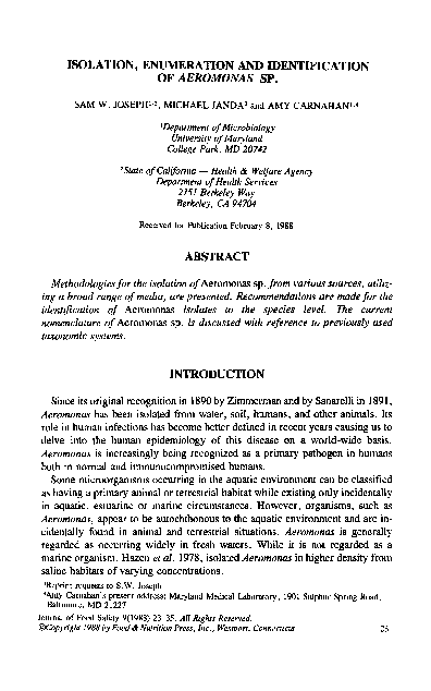 (PDF) Isolation, Enumeration and Identification of Aeromonas SP