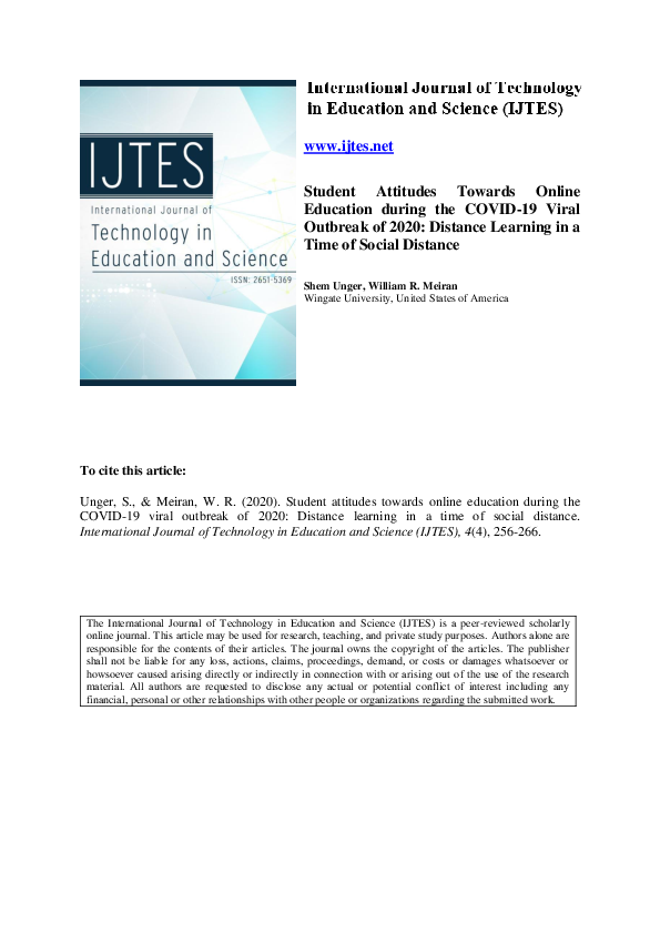 (PDF) Student Attitudes Towards Online Education during the COVID-19 ...