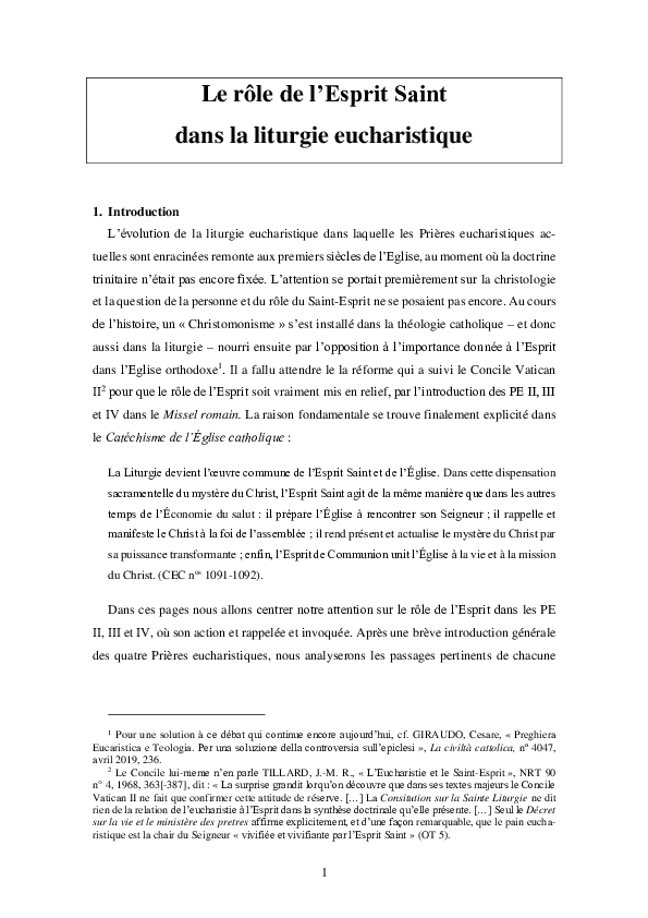 (PDF) L'Esprit Saint dans la liturgie eucharistique
