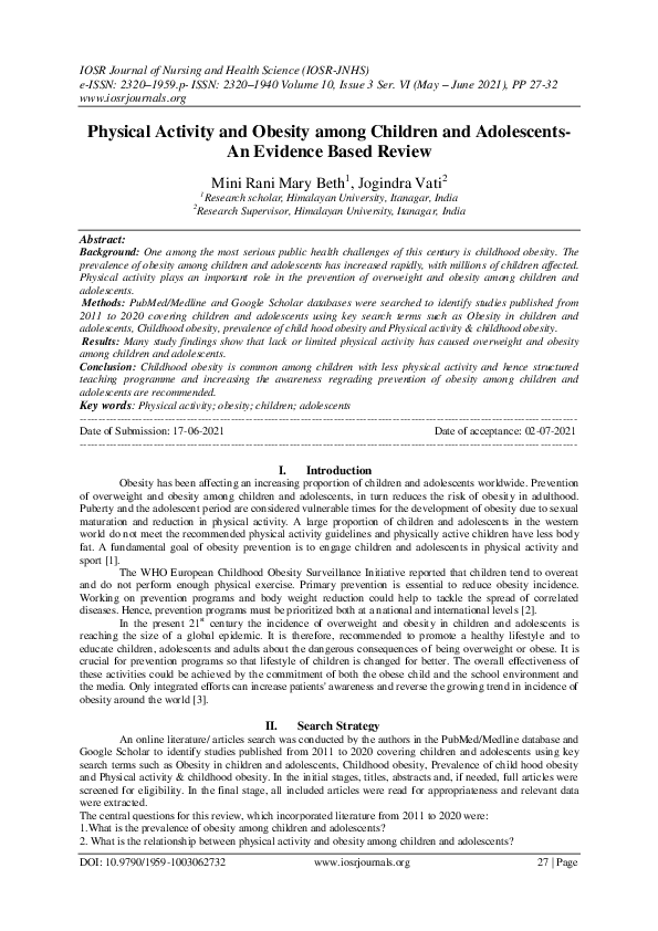 (PDF) Physical Activity and Obesity among Children and Adolescents-An ...