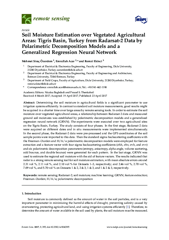 (PDF) Soil Moisture Estimation over Vegetated Agricultural Areas ...