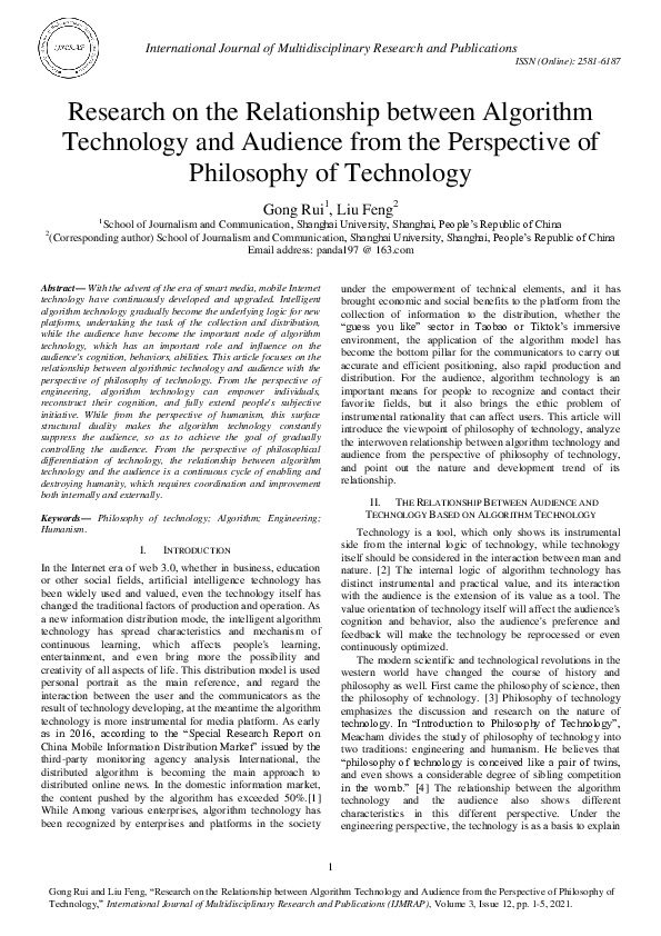 (PDF) Research on the Relationship between Algorithm Technology and ...