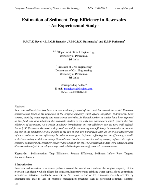 (PDF) Estimation of Sediment Trap Efficiency in Reservoirs - an ...