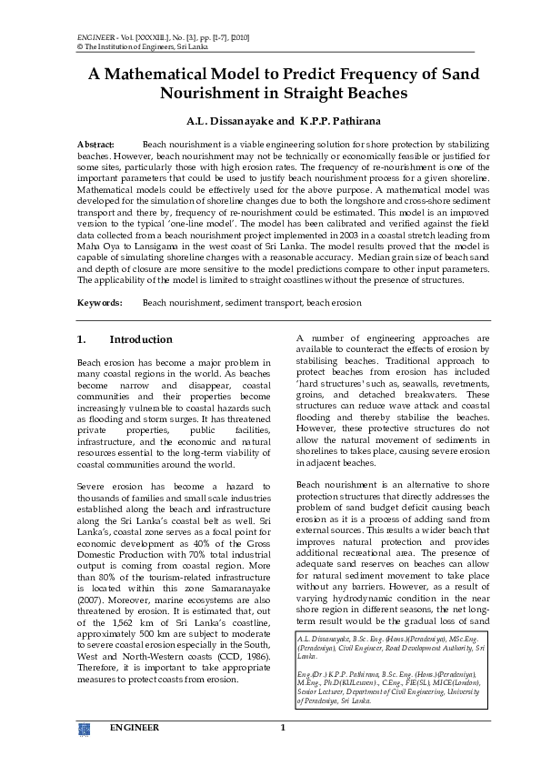 (PDF) A Mathematical Model to Predict Frequency of Sand Nourishment in ...