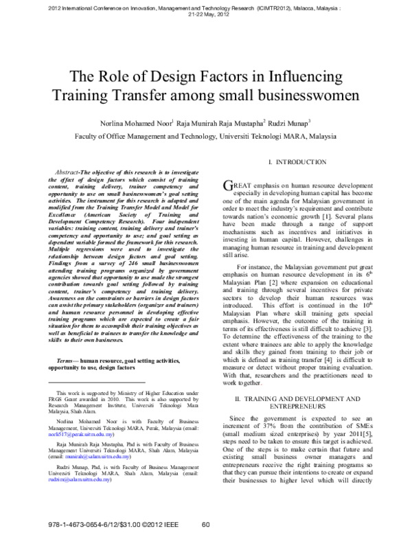 (PDF) The role of design factors in influencing training transfer among ...