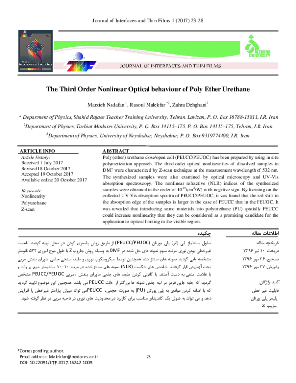 (PDF) The Third Order Nonlinear Optical behaviour of Poly Ether Urethane