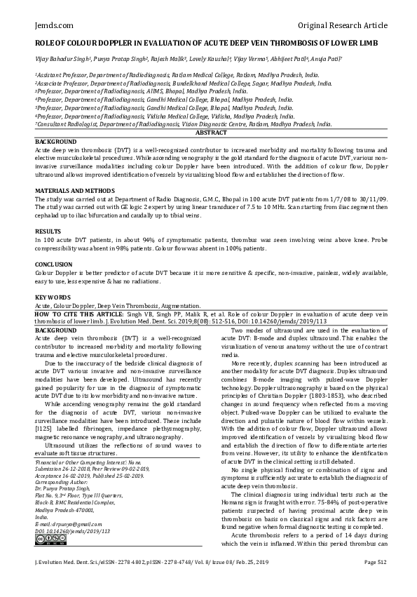 (PDF) Role of Colour Doppler in Evaluation of Acute Deep Vein ...