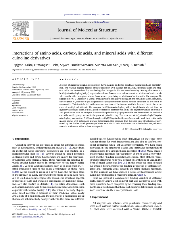 (PDF) Interactions of amino acids, carboxylic acids, and mineral acids ...