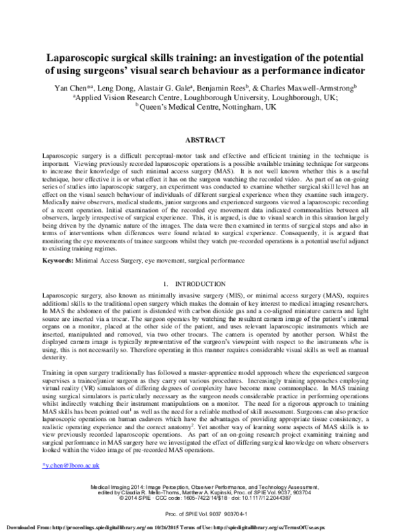 (PDF) Laparoscopic surgical skills training: an investigation of the ...