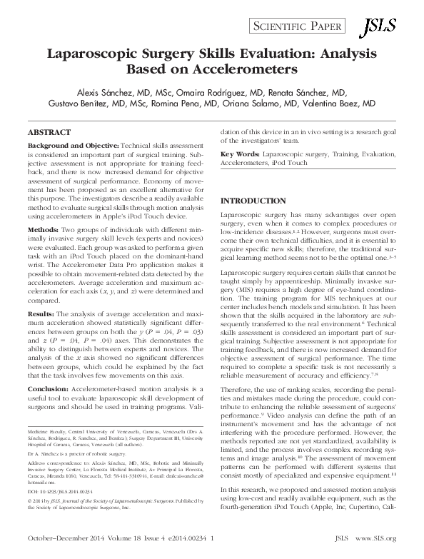 (PDF) Laparoscopic Surgery Skills Evaluation: Analysis Based on ...