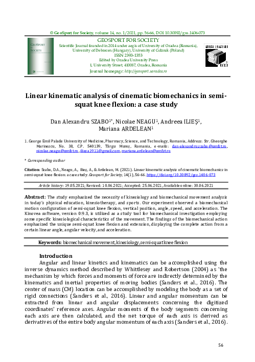 (PDF) Linear kinematic analysis of cinematic biomechanics in semisquat ...