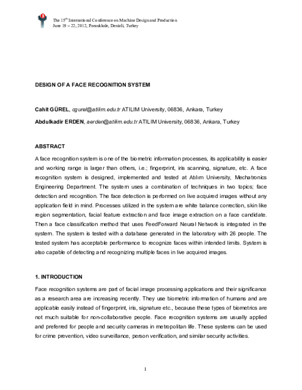 (PDF) Design of a Face Recognition System