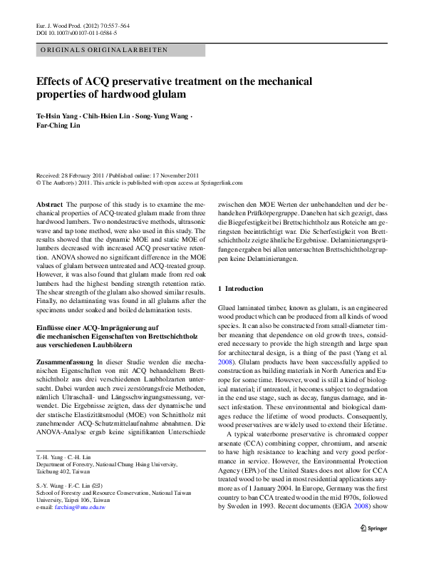 (PDF) Effects of ACQ preservative treatment on the mechanical ...