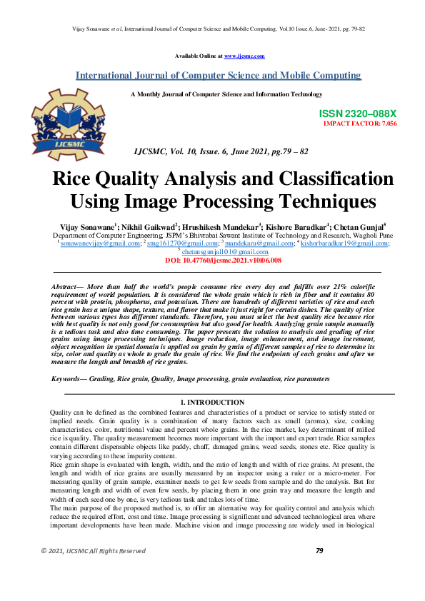 (PDF) Rice Quality Analysis and Classification Using Image Processing
