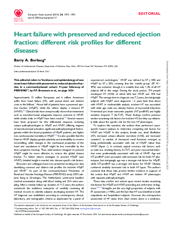 (PDF) Heart failure with preserved and reduced ejection fraction ...
