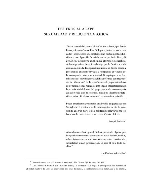 DEL EROS AL AGAPE SEXUALIDAD Y RELIGION CATOLICA