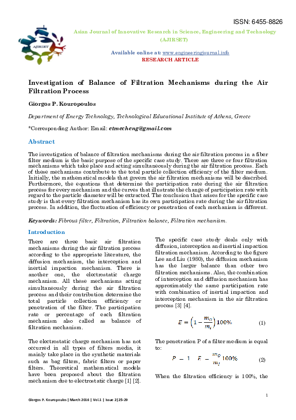 (PDF) Investigation of Balance of Filtration Mechanisms during the Air