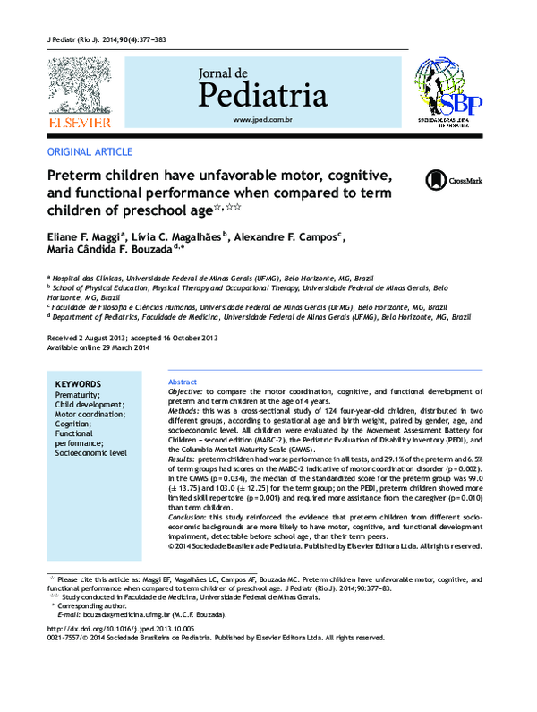 (PDF) Preterm children have unfavorable motor, cognitive, and ...
