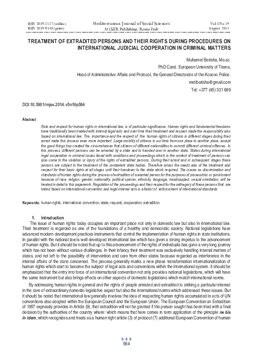 (PDF) Treatment of Extradited Persons and Their Rights During ...