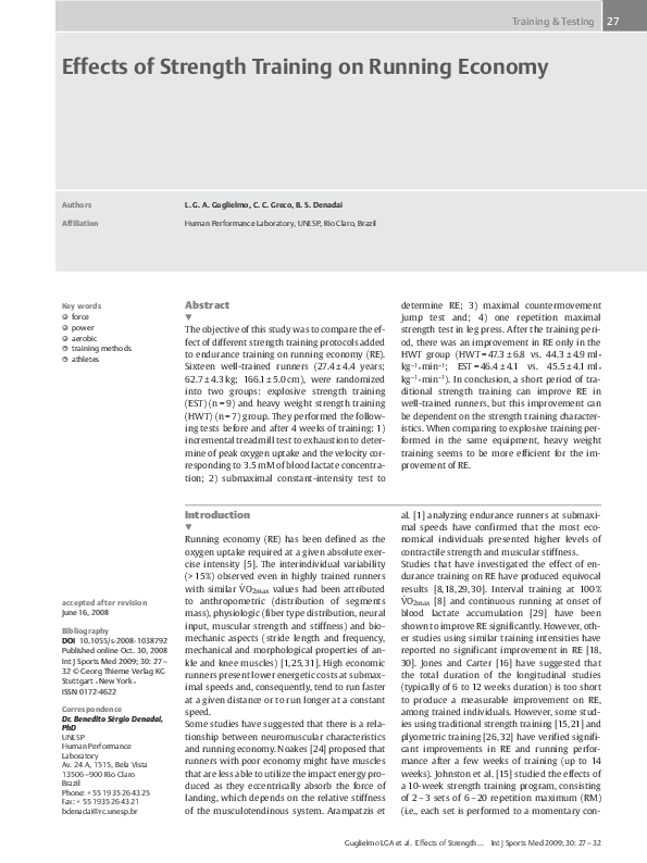 (PDF) Effects of strength training on running economy