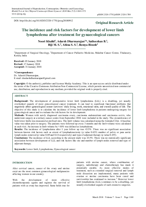 (PDF) The incidence and risk factors for development of lower limb ...