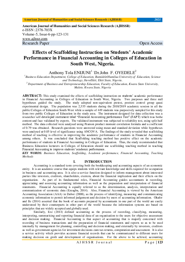 (PDF) Effects of Scaffolding Instruction on Students' Academic ...