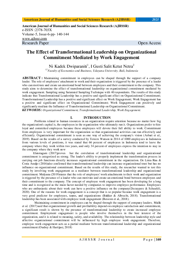 (PDF) The Effect of Transformational Leadership on Organizational ...