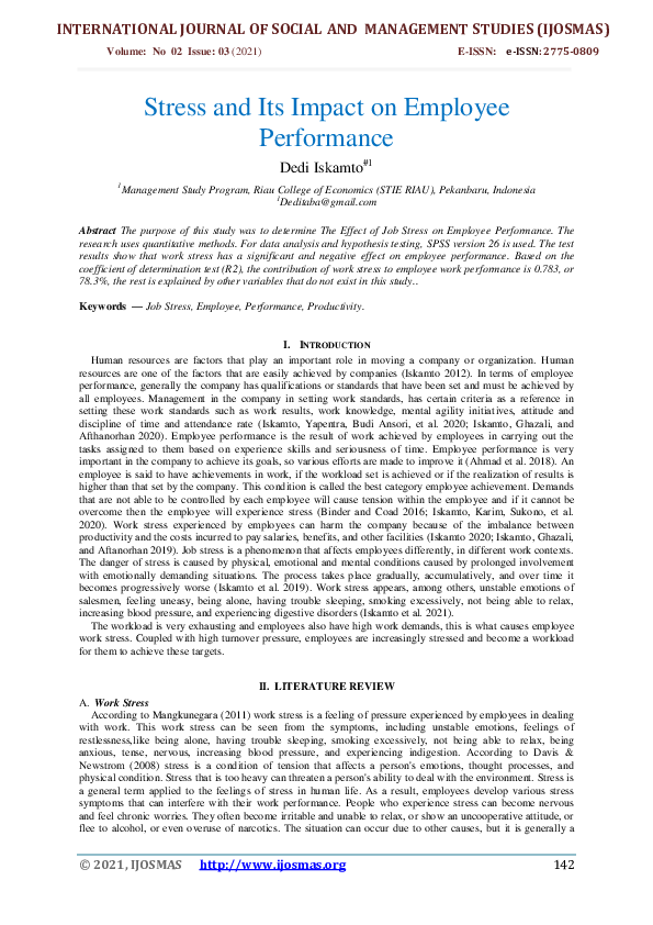 (PDF) Stress and Its Impact on Employee Performance