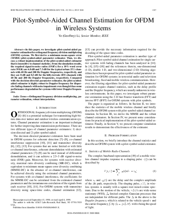 (PDF) Pilot-Symbol-Aided Channel Estimation for OFDM In Wireless Systems
