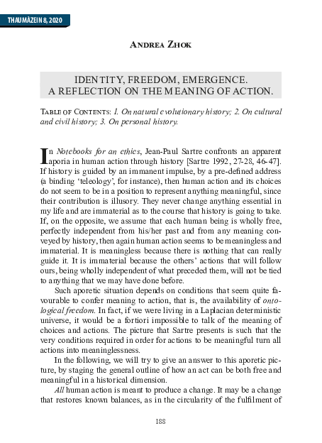 (PDF) Identity, Freedom, Emergence. A Reflection on the Meaning of Action