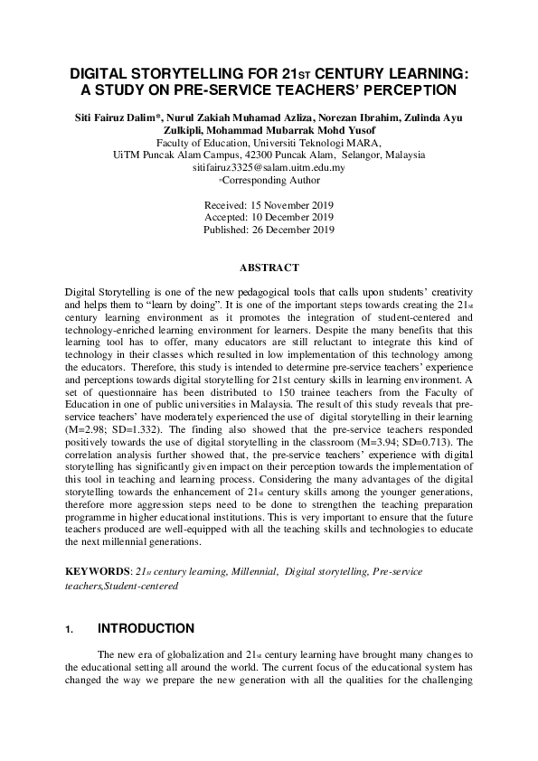 (PDF) Digital Storytelling for 21st Century Learning: A Study on Pre ...
