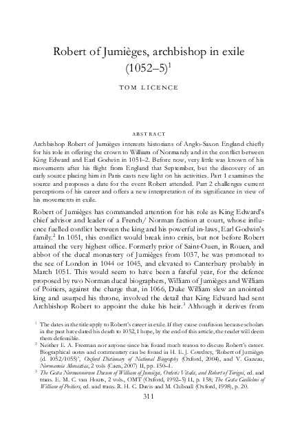 ‘Robert of Jumièges, archbishop in exile (1052-1055)’, Anglo-Saxon England 42 (2013), 311-24 