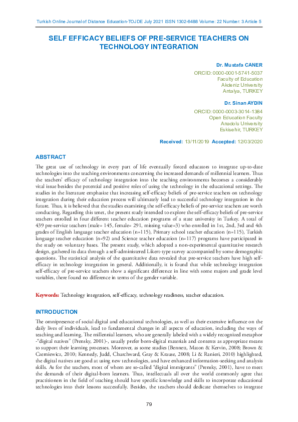 (PDF) Self Efficacy Beliefs of Pre-Service Teachers on Technology ...