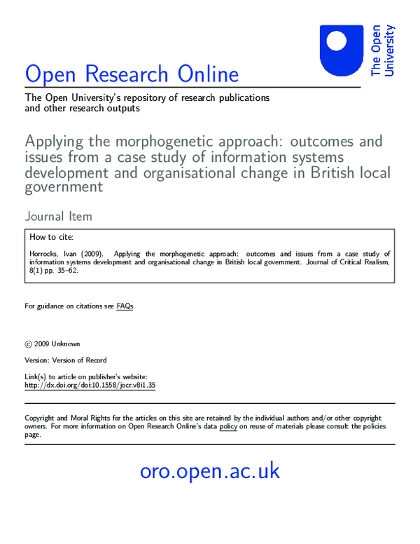(PDF) Applying the Morphogenetic Approach