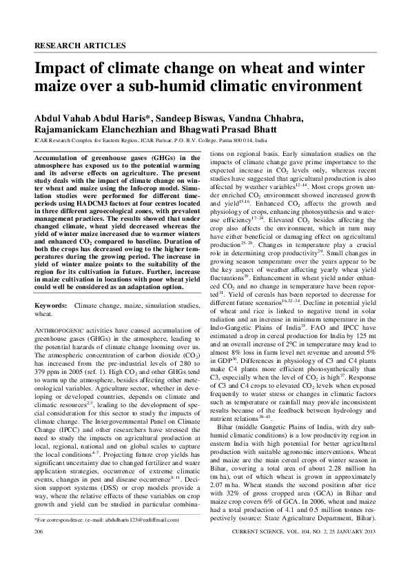 (PDF) Impact of climate change on wheat and winter maize over a sub ...