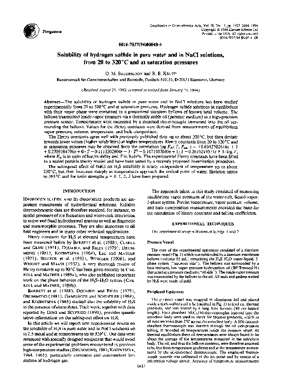 (PDF) Solubility of hydrogen sulfide in pure water and in NaCl ...
