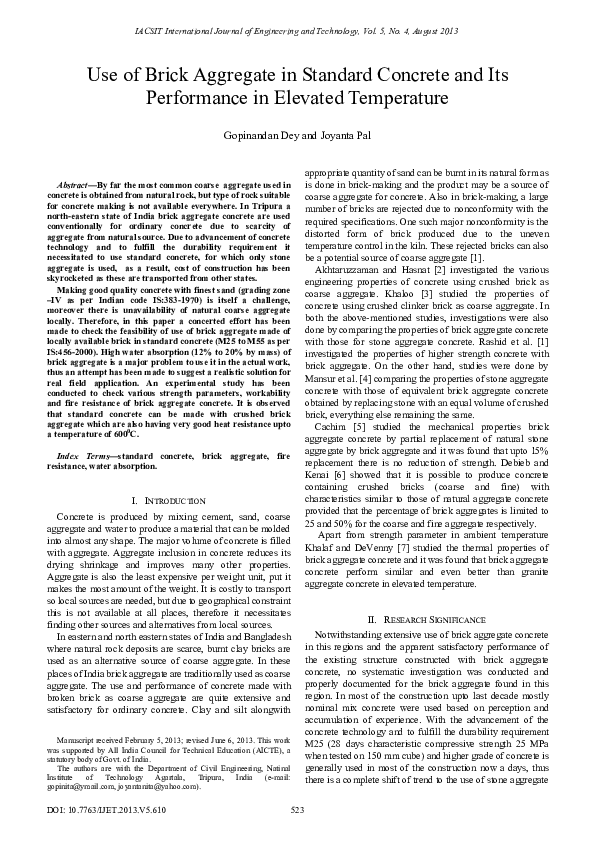 (PDF) Use of Brick Aggregate in Standard Concrete and Its Performance ...
