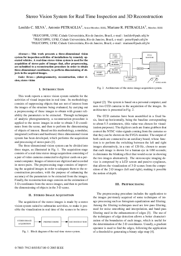 (PDF) Stereo vision system for real time inspection and 3D reconstruction