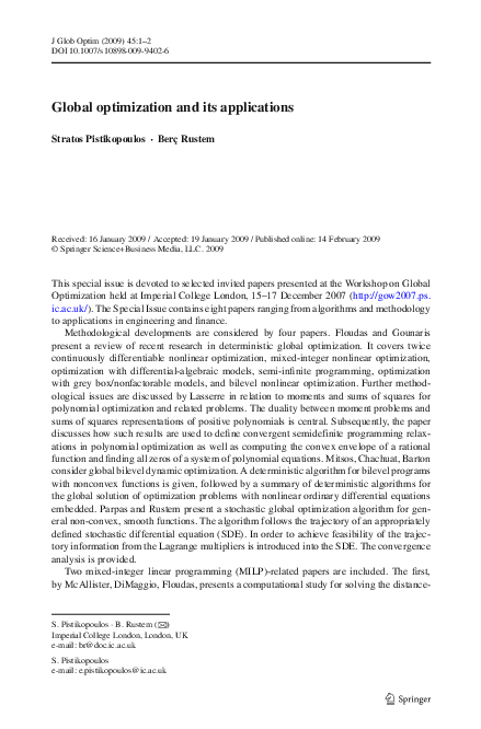 (PDF) Global optimization and its applications