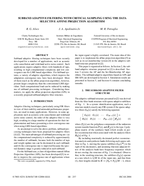 (PDF) Subband adaptive filtering with critical sampling using the data ...