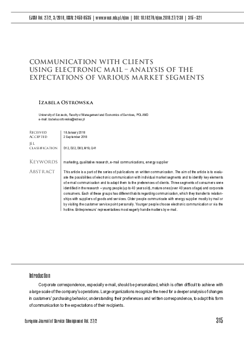 (PDF) Communication With Clients Using Electronic Mail – Analysis of ...