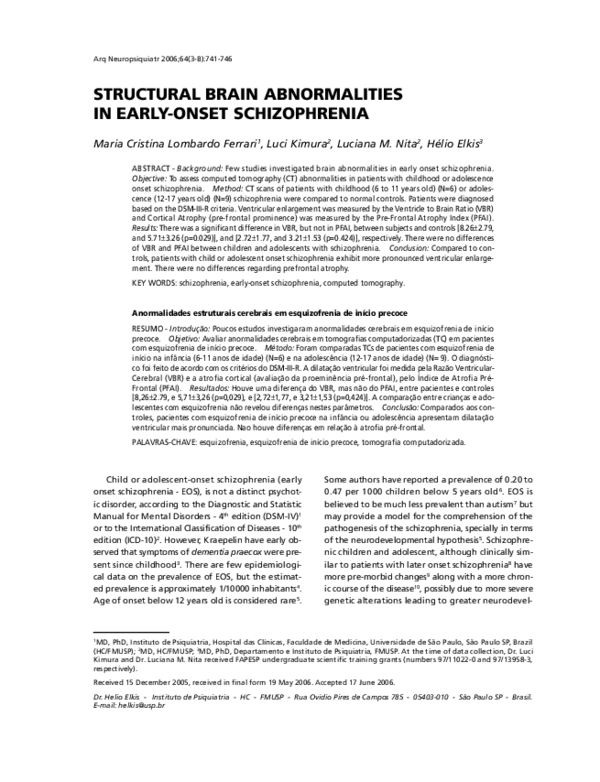 (PDF) Structural brain abnormalities in early-onset schizophrenia