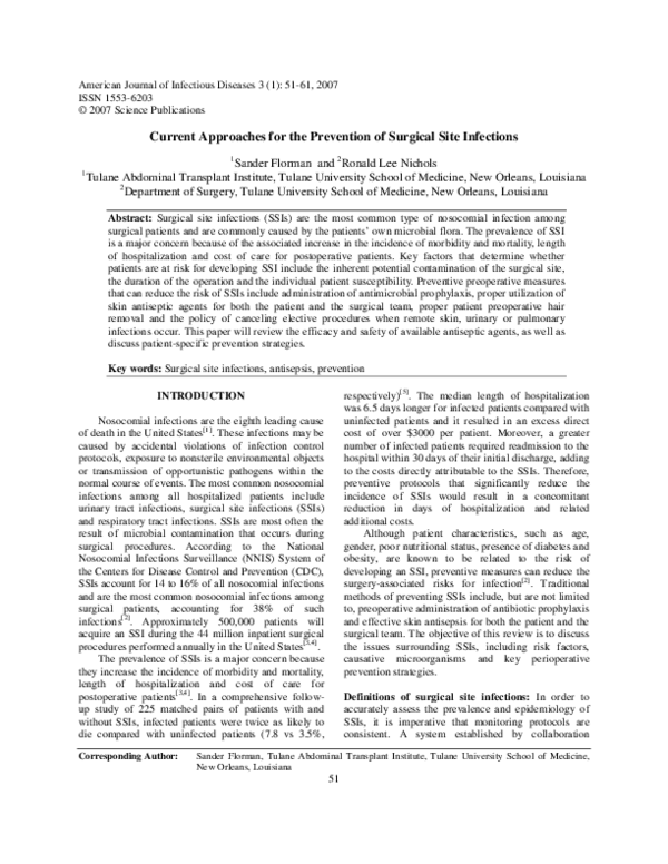 (PDF) Current Approaches for the Prevention of Surgical Site Infections