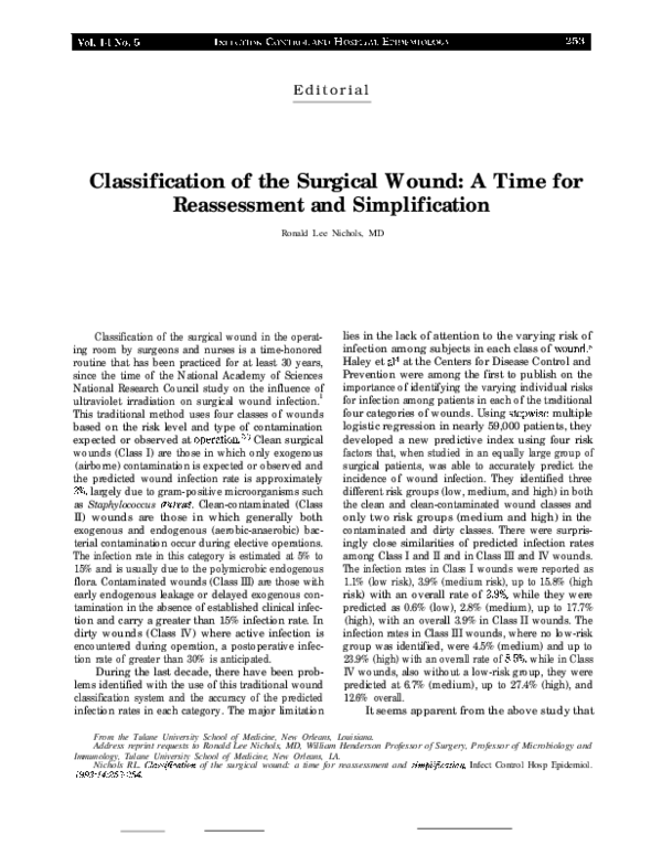 (PDF) Classification of the Surgical Wound: A Time for Reassessment and ...