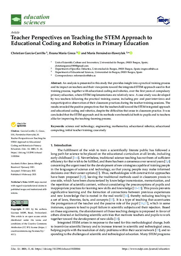 (PDF) Teacher Perspectives on Teaching the STEM Approach to Educational ...