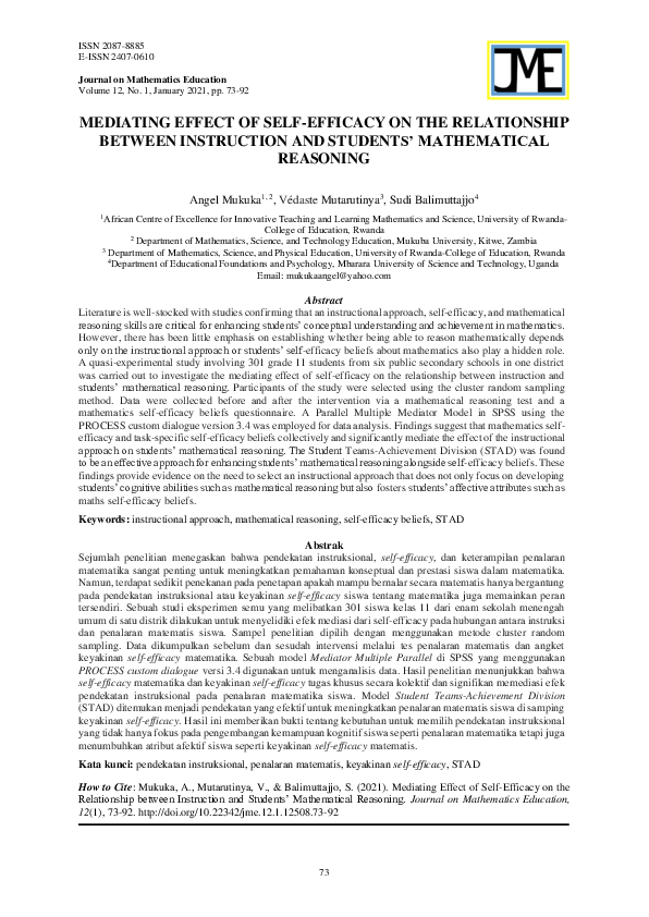 (PDF) Mediating Effect of Self-Efficacy on the Relationship Between ...