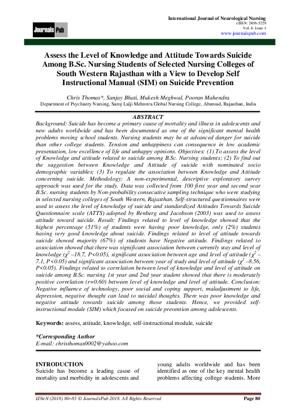 (PDF) Assess the Level of Knowledge and Attitude Towards Suicide Among ...
